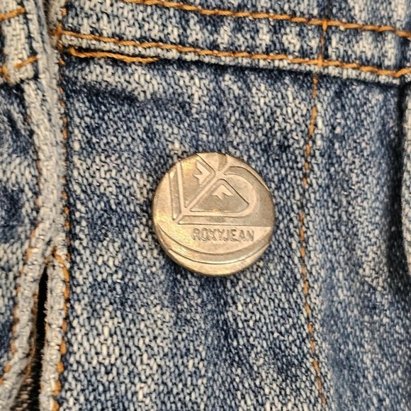 Y2K Roxy XS Blue Denim Jean‎ Trucker Jacket Medium Wash Classic Short Cotton - Picture 4 of 9